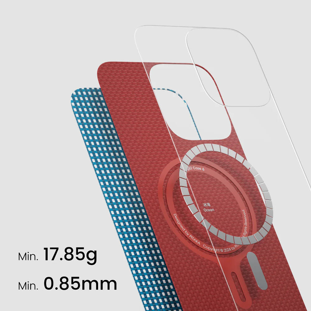 Apple iPhone 16 Pro Max Kılıf M-safe Şarj Özellikli Aramid Karbon Fiber Pitaka Ultra-Slim Classic Serisi Ocean Blue Kapak - 6