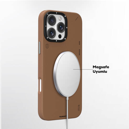 Apple iPhone 16 Pro Max Kılıf M-safe Şarj Özellikli Basit Mat Deri Desenli Youngkit Tech Fashion Serisi Kapak - 9
