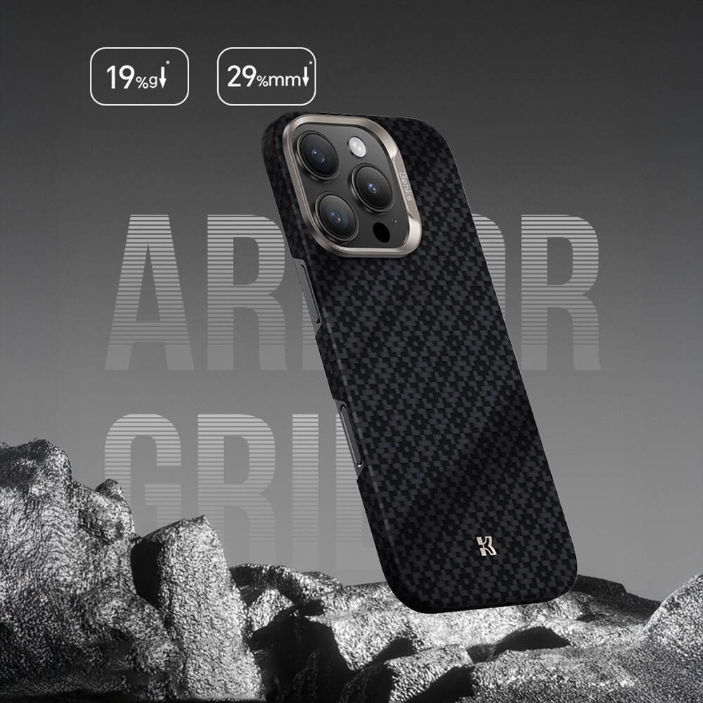 Apple iPhone 16 Pro Max Kılıf M-Safe Şarj Özellikli Benks ArmorAir ArmorGrid Serisi Kevlar Karbon Kapak - 11