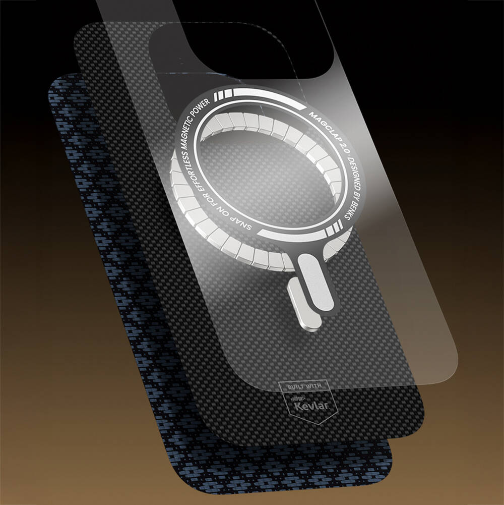 Apple iPhone 16 Pro Max Kılıf M-Safe Şarj Özellikli Benks ArmorAir ArmorGrid Serisi Kevlar Karbon Kapak - 16