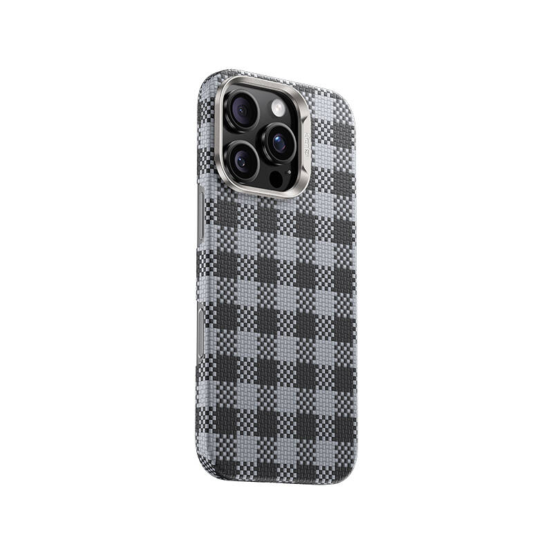 Apple iPhone 16 Pro Max Kılıf M-safe Şarj Özellikli Ekose Tasarımlı Benks ArmorVichy Kevlar Karbon Kapak - 7