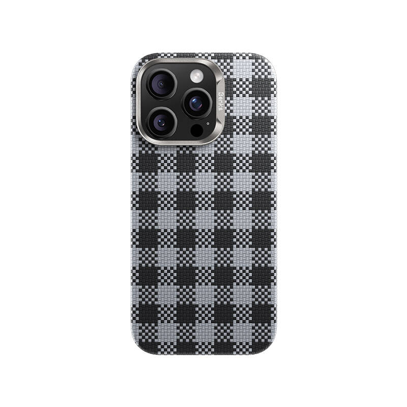 Apple iPhone 16 Pro Max Kılıf M-safe Şarj Özellikli Ekose Tasarımlı Benks ArmorVichy Kevlar Karbon Kapak - 1