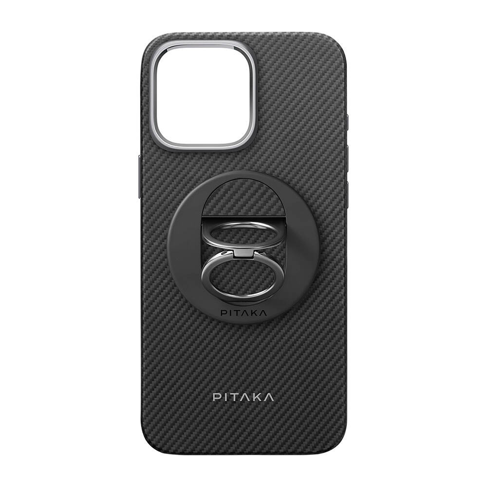 Apple iPhone 16 Pro Max Kılıf M-safe Şarj Özellikli Grip 3 Standlı Aramid Karbon Fiber Pitaka Military Grade Classic Serisi Black-Grey Twill Kapak - 3