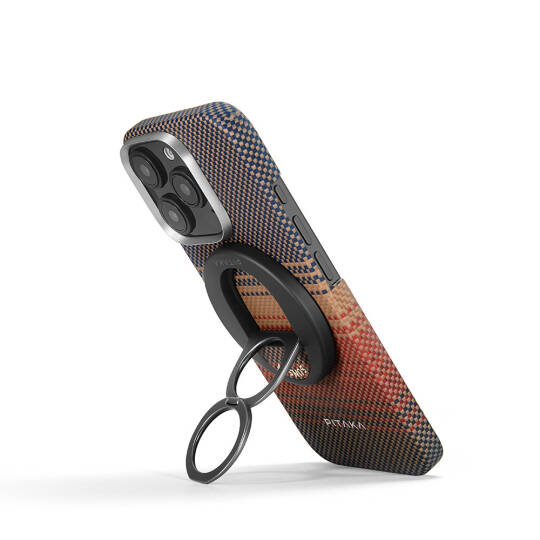 Apple iPhone 16 Pro Max Kılıf M-safe Şarj Özellikli Grip 3 Standlı Aramid Karbon Fiber Pitaka Tactile Woven Sunset-Moonrise Serisi Sunset Kapak - 5