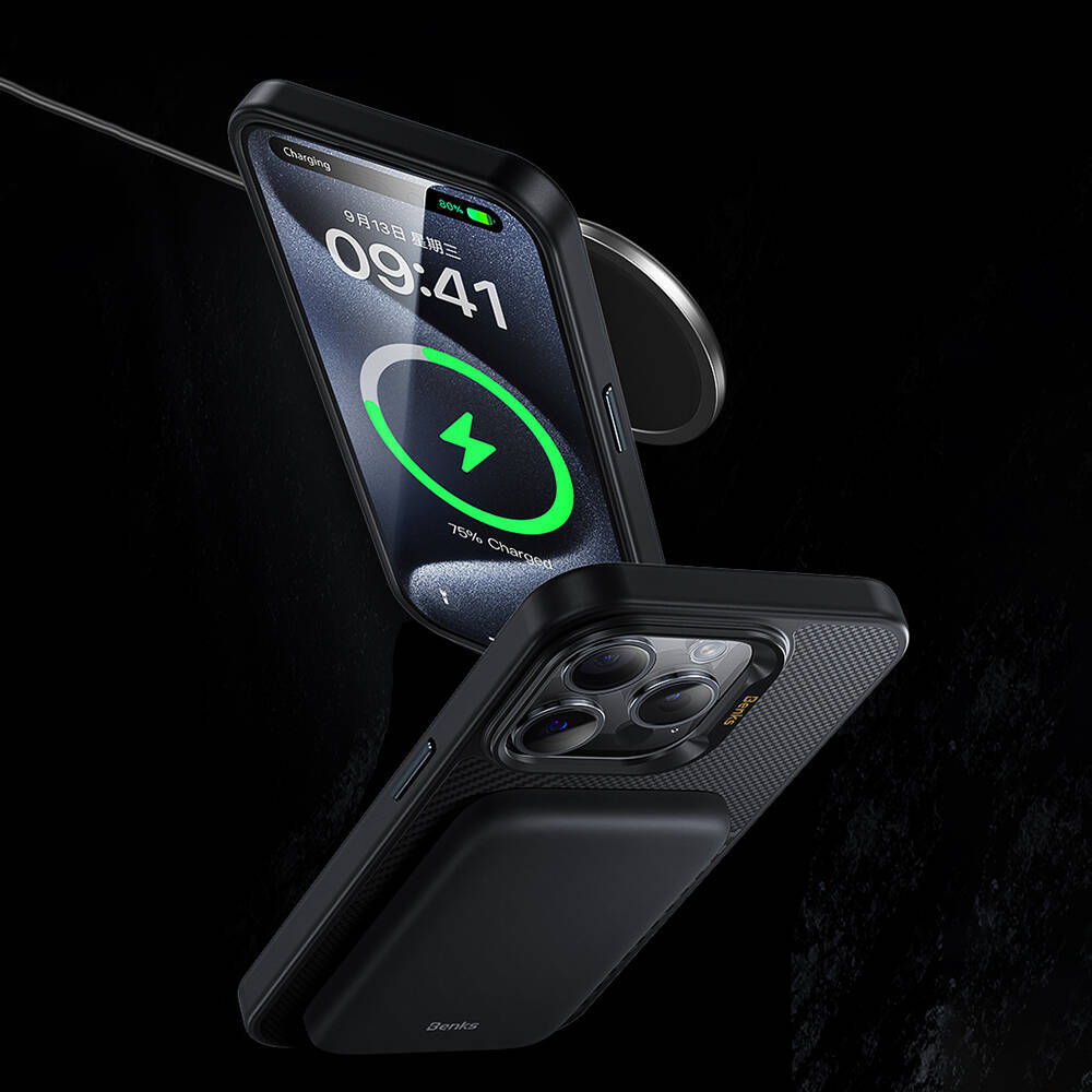 Apple iPhone 16 Pro Max Kılıf M-safe Şarj Özellikli Karbon Fiber Benks Montage Hybrid ArmorPro Kevlar Kapak - 9