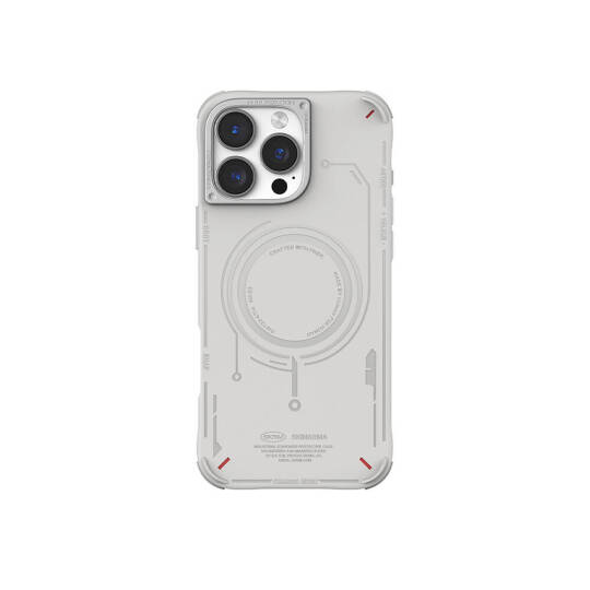 Apple iPhone 16 Pro Max Kılıf M-safe Şarj Özellikli Metal Kamera Çerçeveli Skinarma Mecha Serisi Kapak Açık Gri
