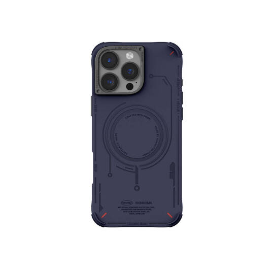 Apple iPhone 16 Pro Max Kılıf M-safe Şarj Özellikli Metal Kamera Çerçeveli Skinarma Mecha Serisi Kapak Mavi