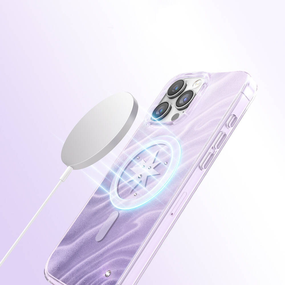 Apple iPhone 16 Pro Max Kılıf M-Safe Şarj Özellikli Orjinal Swarovski Taşlı Zore Paris Rovix Sert PC Kapak - 24