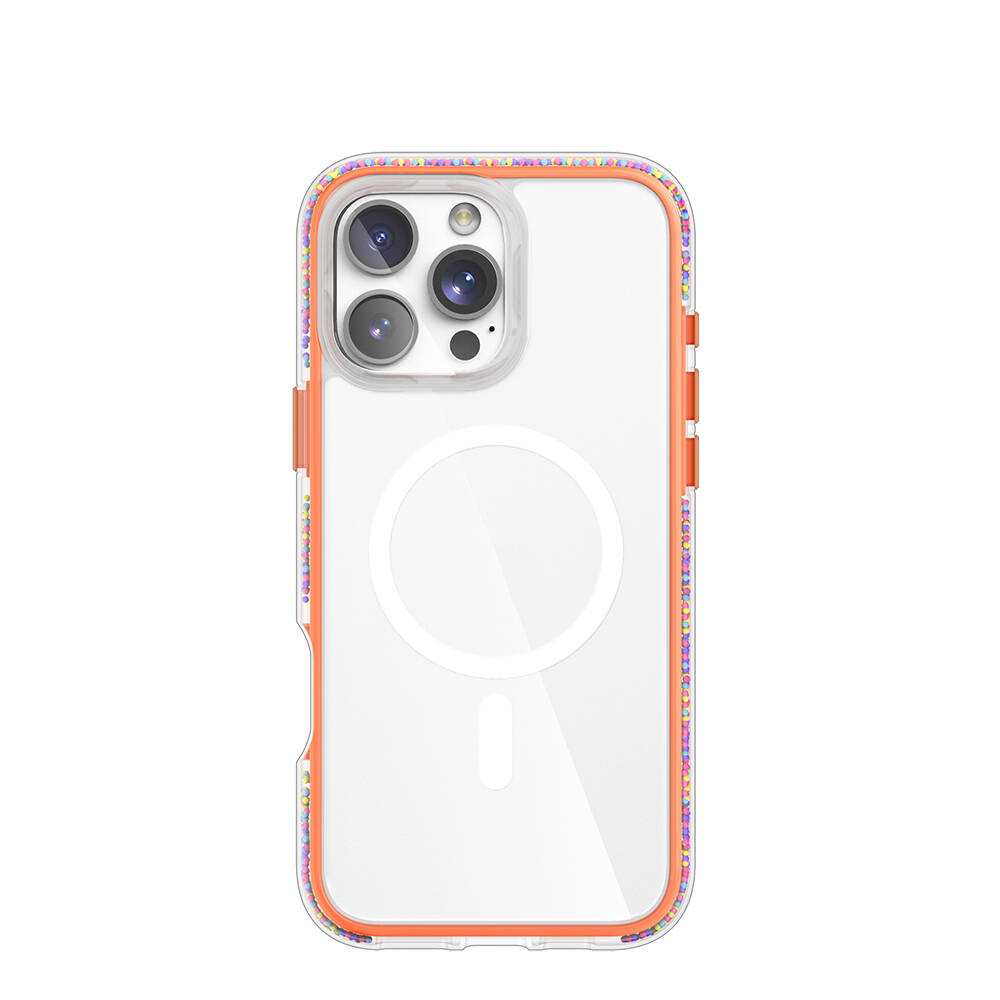 Apple iPhone 16 Pro Max Kılıf M-safe Şarj Özellikli Raptic AirJoy Serisi Boncuk Tasarımlı Şeffaf Kapak - 1