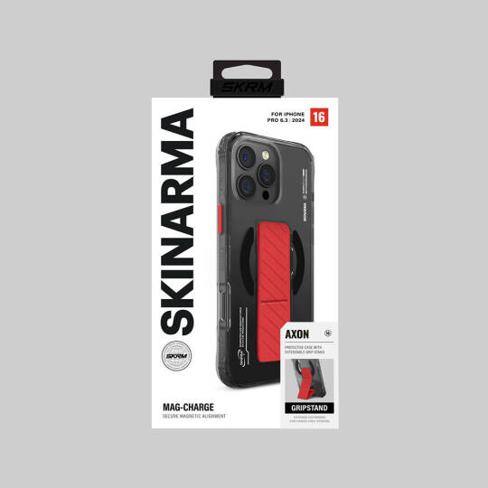 Apple iPhone 16 Pro Max Kılıf M-safe Şarj Özellikli Teknoloji Desenli Standlı Skinarma Axon Kapak - 14