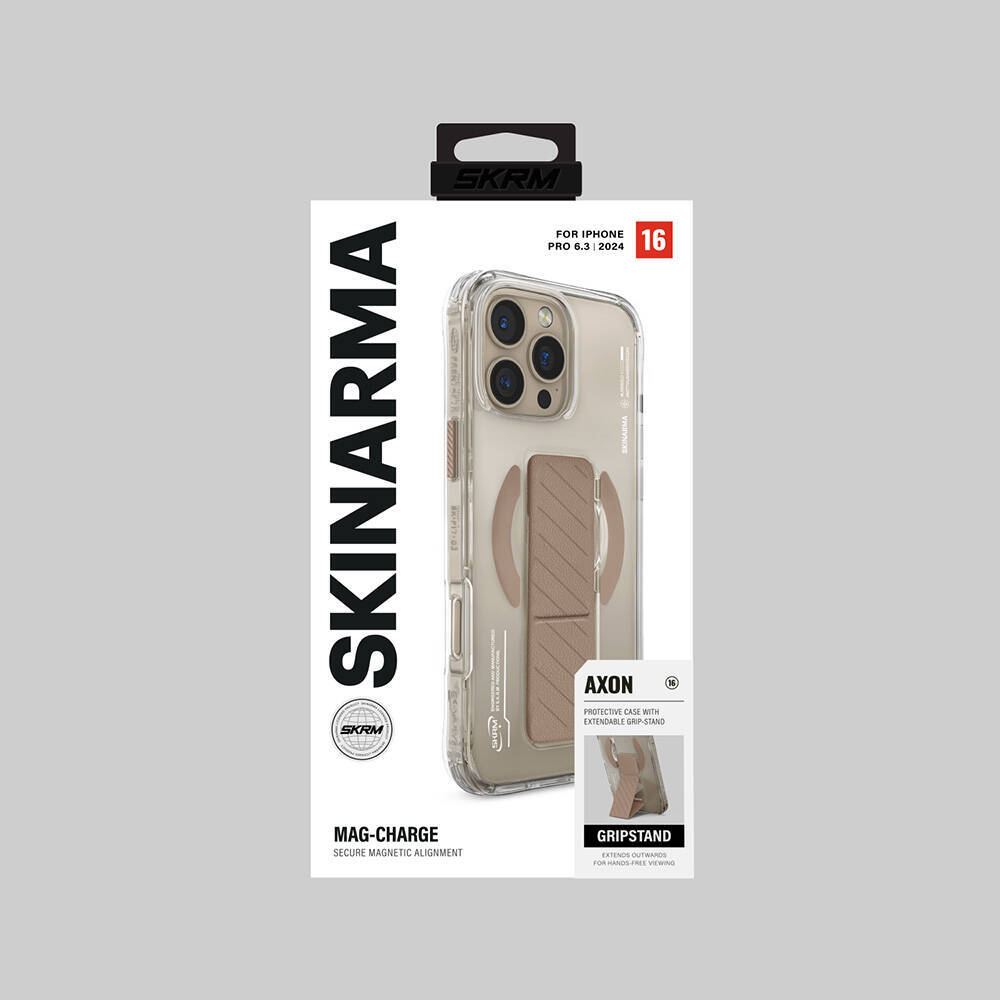 Apple iPhone 16 Pro Max Kılıf M-safe Şarj Özellikli Teknoloji Desenli Standlı Skinarma Axon Kapak - 15