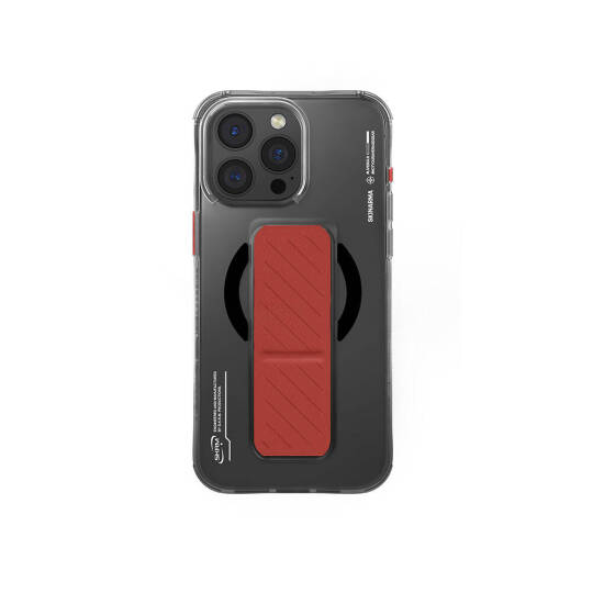 Apple iPhone 16 Pro Max Kılıf M-safe Şarj Özellikli Teknoloji Desenli Standlı Skinarma Axon Kapak Siyah