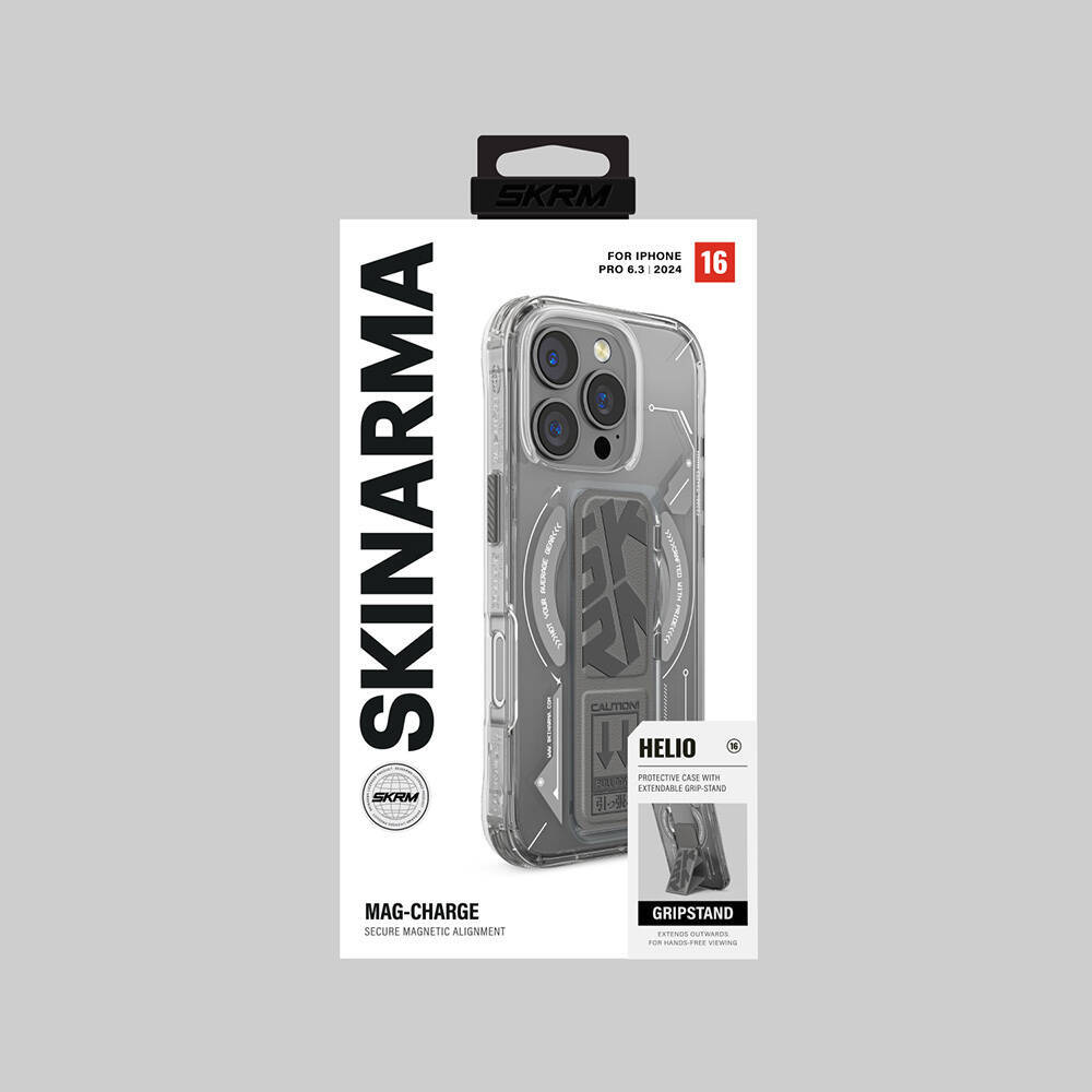 Apple iPhone 16 Pro Max Kılıf M-safe Şarj Özellikli Teknoloji Desenli Standlı Skinarma Helio Kapak - 18