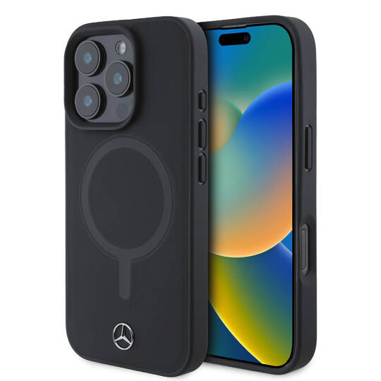 Apple iPhone 16 Pro Max Kılıf Mercedes Benz M-safe Şarj Özellikli Yumuşak Deri Orjinal Lisanslı Kapak