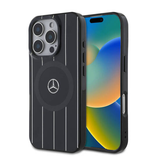 Apple iPhone 16 Pro Max Kılıf Mercedes Benz Orjinal Lisanslı M-safe Şarj Özellikli Çift Katmanlı Paralel Çizgi Desenli Kapak - 2
