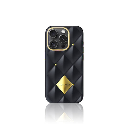 Apple iPhone 16 Pro Max Kılıf Parlak Arka Yüzeyli Kabartma Tasarımlı Kapitone Pynana Metal Diamond Serisi Kapak - 3