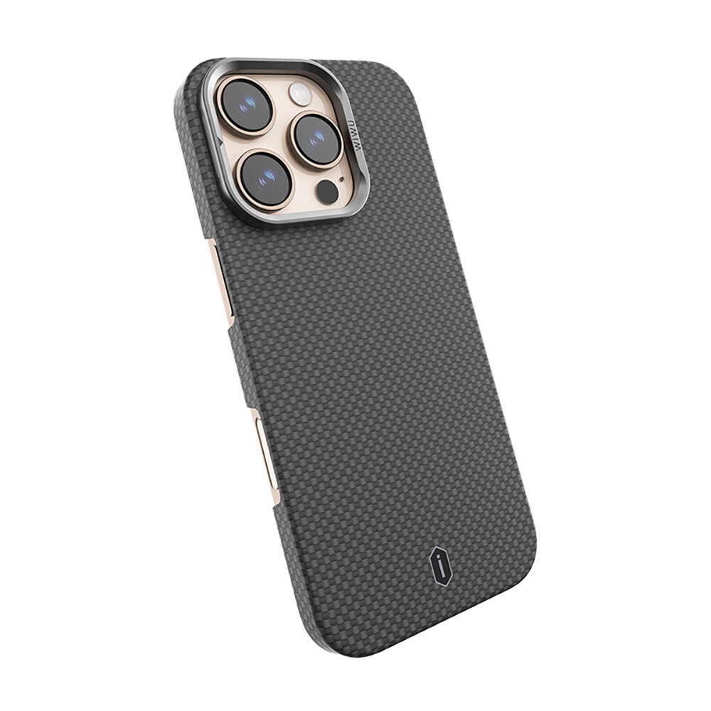 Apple iPhone 16 Pro Max Kılıf Wiwu DCC-208 M-safe Şarj Özellikli Kamera Standlı Aramid Fiber Tasarım Kapak - 6