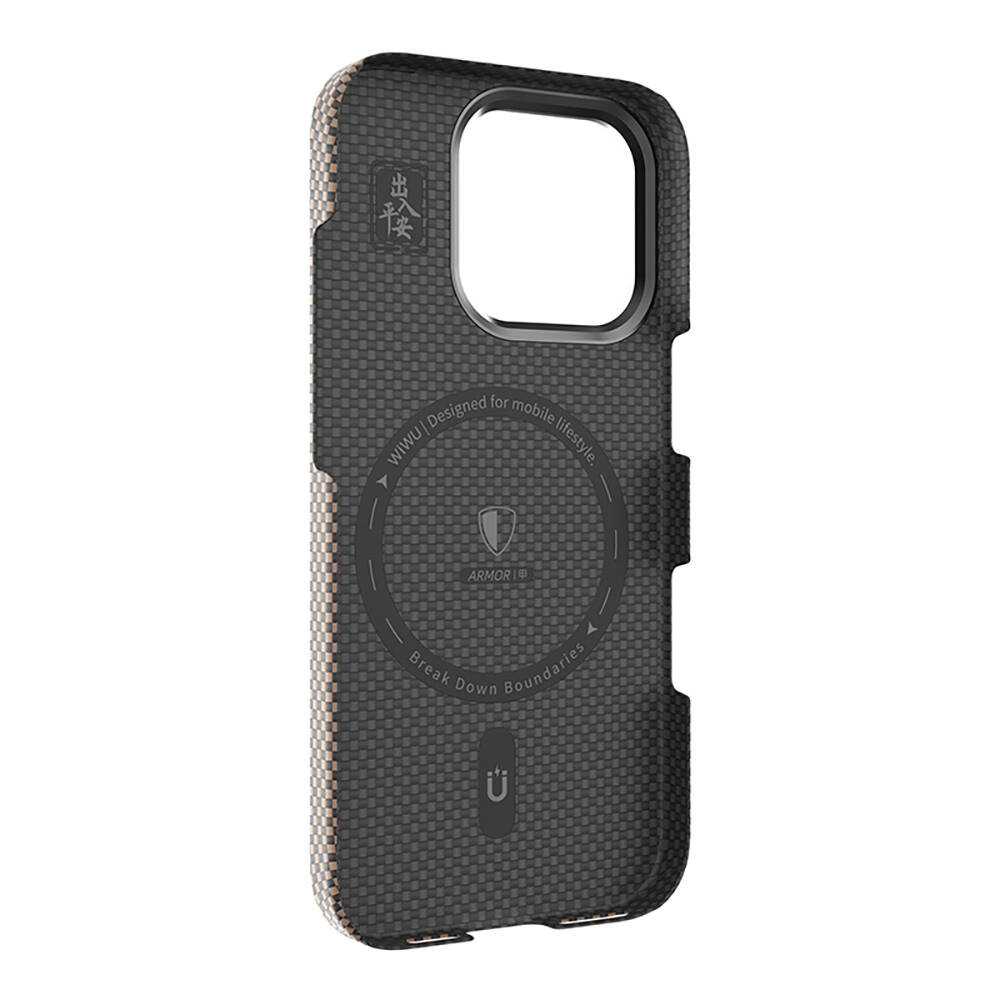 Apple iPhone 16 Pro Max Kılıf Wiwu DCC-208 M-safe Şarj Özellikli Kamera Standlı Aramid Fiber Tasarım Kapak - 18