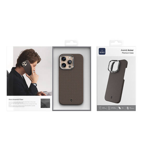 Apple iPhone 16 Pro Max Kılıf Wiwu DCC-208 M-safe Şarj Özellikli Kamera Standlı Aramid Fiber Tasarım Kapak - 20