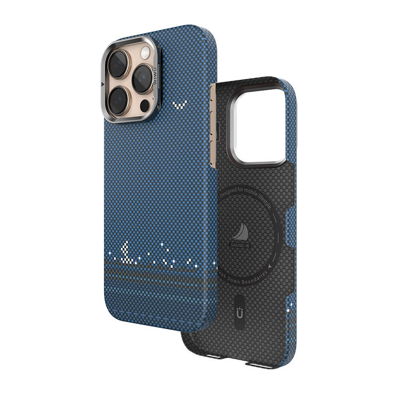 Apple iPhone 16 Pro Max Kılıf Wiwu DCC-209 M-safe Şarj Özellikli Kamera Standlı Aramid Fiber Tasarım Kapak - 6