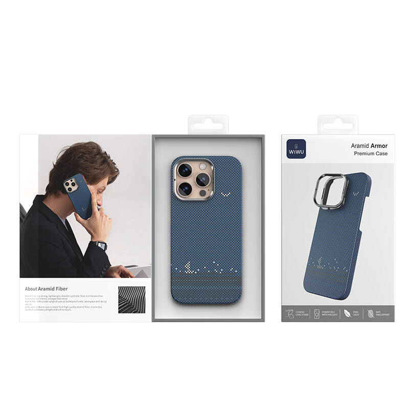 Apple iPhone 16 Pro Max Kılıf Wiwu DCC-209 M-safe Şarj Özellikli Kamera Standlı Aramid Fiber Tasarım Kapak - 7