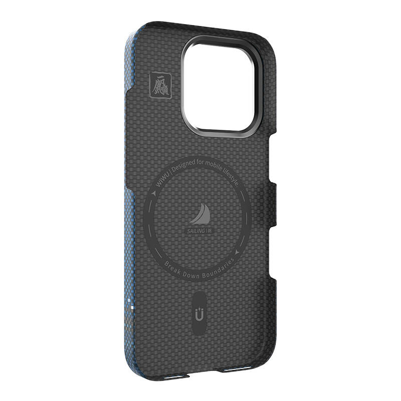 Apple iPhone 16 Pro Max Kılıf Wiwu DCC-209 M-safe Şarj Özellikli Kamera Standlı Aramid Fiber Tasarım Kapak - 10
