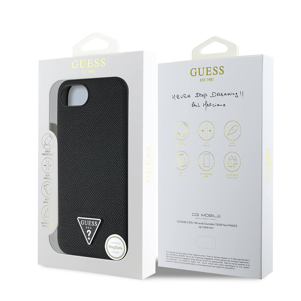 Apple iPhone 16E Kılıf Guess Orjinal Lisanslı M-safe Şarj Özellikli Grained Triangle Kapak - 9