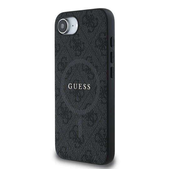 Apple iPhone 16E Kılıf Guess Orjinal Lisanslı M-safe Şarj Özellikli PU Halkalı 4G Desenli Yazı Logolu Kapak - 4