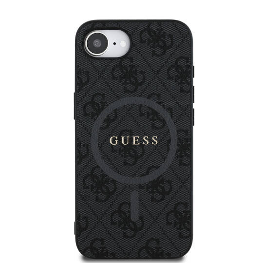 Apple iPhone 16E Kılıf Guess Orjinal Lisanslı M-safe Şarj Özellikli PU Halkalı 4G Desenli Yazı Logolu Kapak - 5