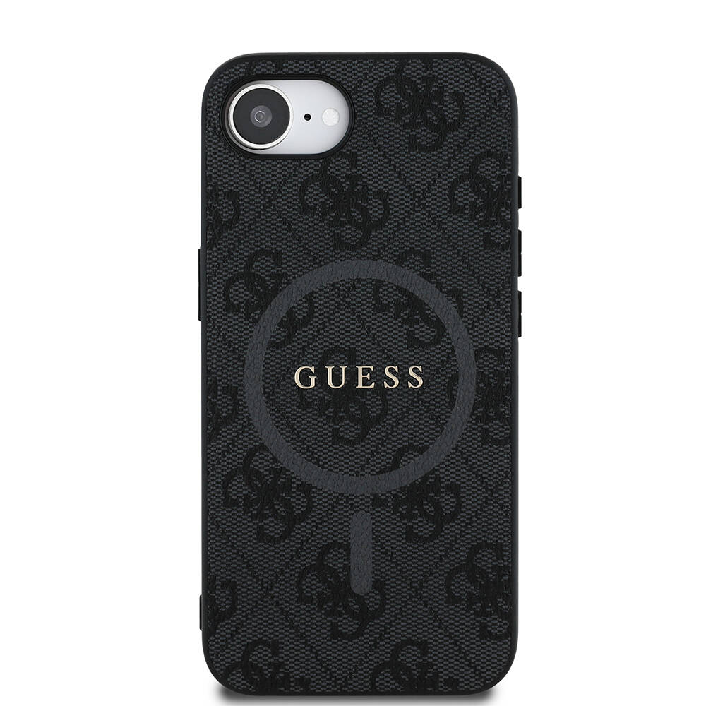 Apple iPhone 16E Kılıf Guess Orjinal Lisanslı M-safe Şarj Özellikli PU Halkalı 4G Desenli Yazı Logolu Kapak - 5
