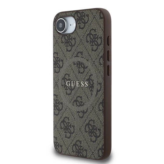 Apple iPhone 16E Kılıf Guess Orjinal Lisanslı M-safe Şarj Özellikli PU Halkalı 4G Desenli Yazı Logolu Kapak - 11