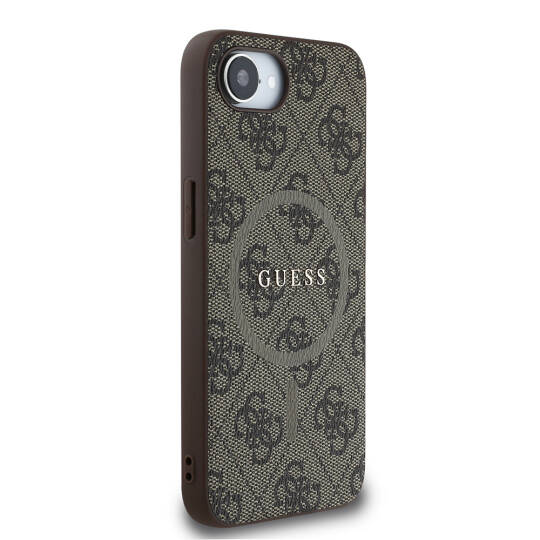 Apple iPhone 16E Kılıf Guess Orjinal Lisanslı M-safe Şarj Özellikli PU Halkalı 4G Desenli Yazı Logolu Kapak - 13
