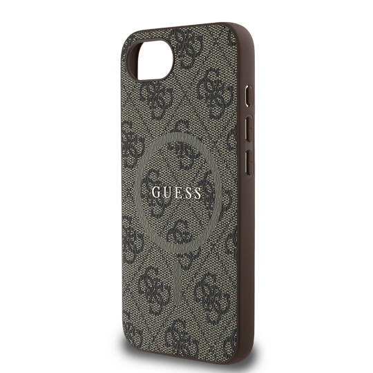 Apple iPhone 16E Kılıf Guess Orjinal Lisanslı M-safe Şarj Özellikli PU Halkalı 4G Desenli Yazı Logolu Kapak - 15