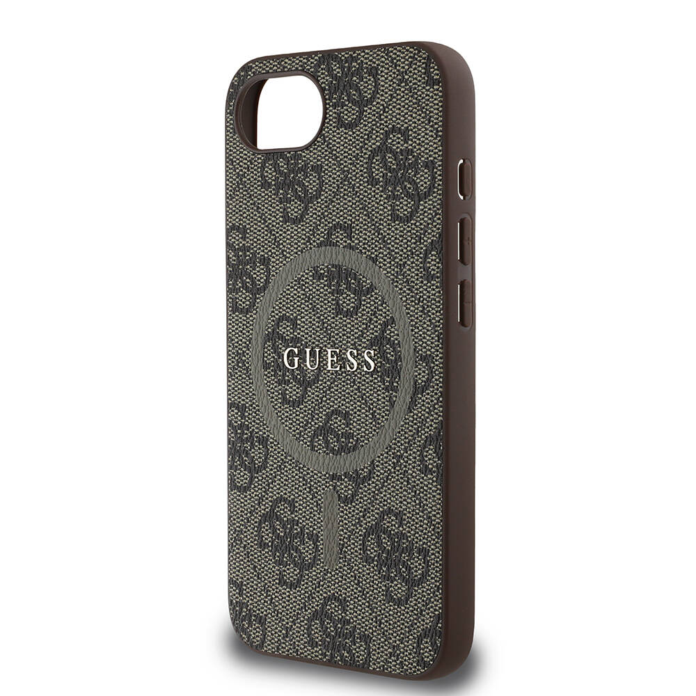 Apple iPhone 16E Kılıf Guess Orjinal Lisanslı M-safe Şarj Özellikli PU Halkalı 4G Desenli Yazı Logolu Kapak - 15