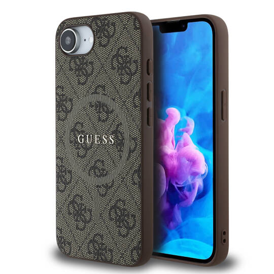 Apple iPhone 16E Kılıf Guess Orjinal Lisanslı M-safe Şarj Özellikli PU Halkalı 4G Desenli Yazı Logolu Kapak - 2