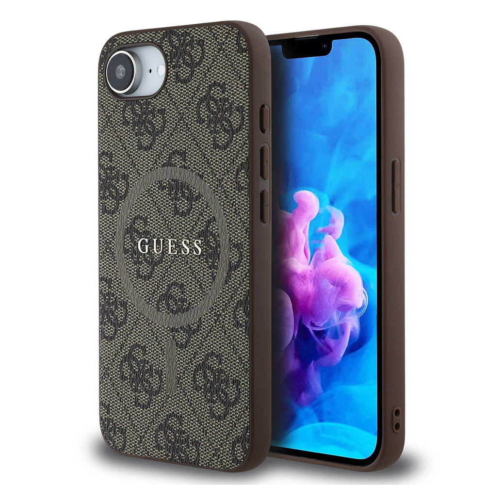 Apple iPhone 16E Kılıf Guess Orjinal Lisanslı M-safe Şarj Özellikli PU Halkalı 4G Desenli Yazı Logolu Kapak - 2