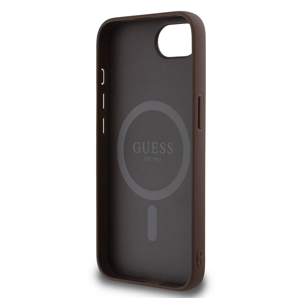 Apple iPhone 16E Kılıf Guess Orjinal Lisanslı M-safe Şarj Özellikli PU Üçgen Logo 4G Desenli Kapak - 9