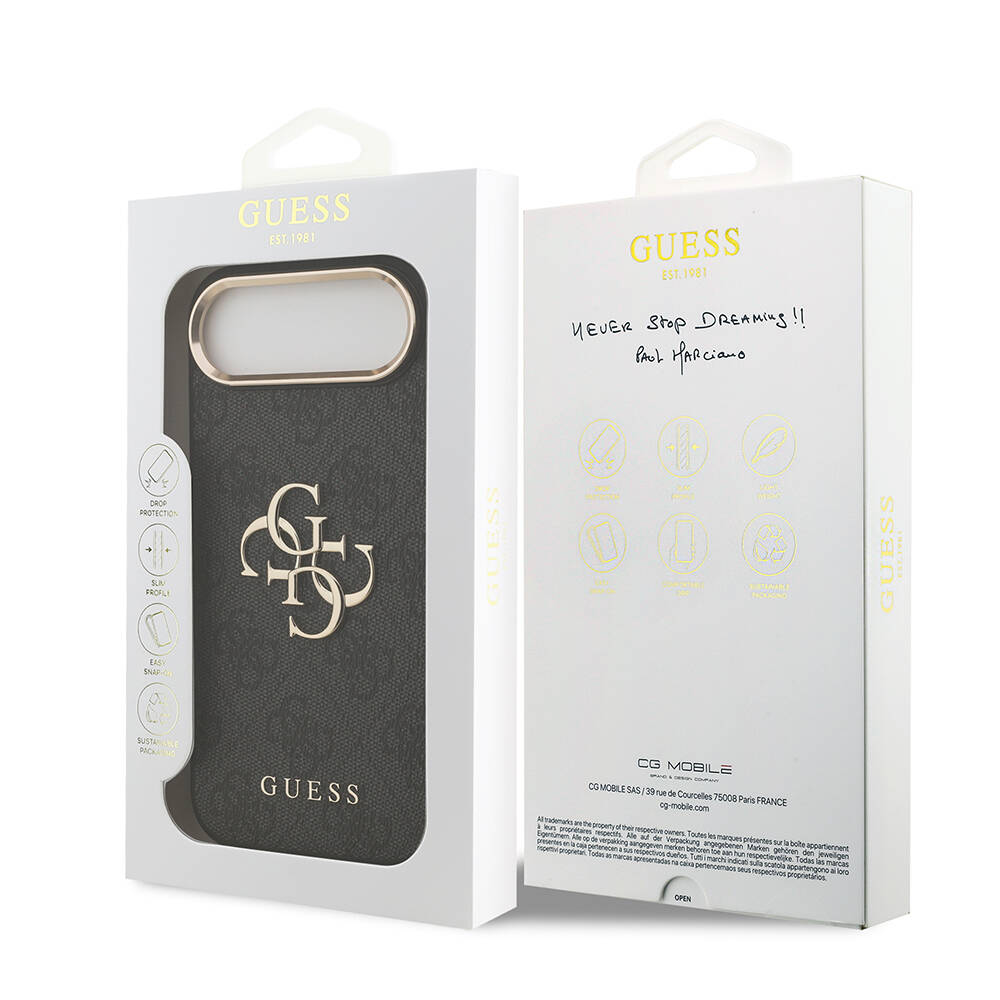 Apple iPhone 17 Air Kılıf Guess Orjinal Lisanslı Gold Metal Kamera Çerçeveli 4G Desenli Metal Büyük 4G ve Yazı Logolu Kapak - 11
