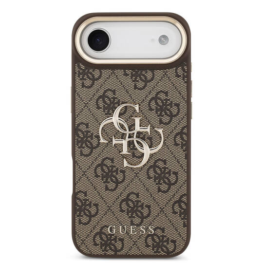 Apple iPhone 17 Air Kılıf Guess Orjinal Lisanslı Gold Metal Kamera Çerçeveli 4G Desenli Metal Büyük 4G ve Yazı Logolu Kapak - 13