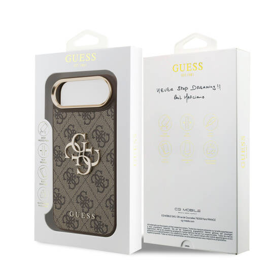 Apple iPhone 17 Air Kılıf Guess Orjinal Lisanslı Gold Metal Kamera Çerçeveli 4G Desenli Metal Büyük 4G ve Yazı Logolu Kapak - 18