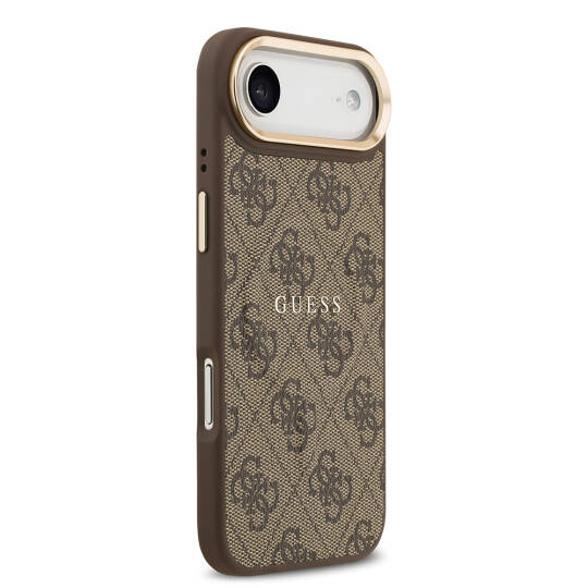 Apple iPhone 17 Air Kılıf Guess Orjinal Lisanslı M-safe Şarj Özellikli Gold Metal Kamera Çerçeveli PU Deri 4G Desenli Yazı Logolu Kapak - 6