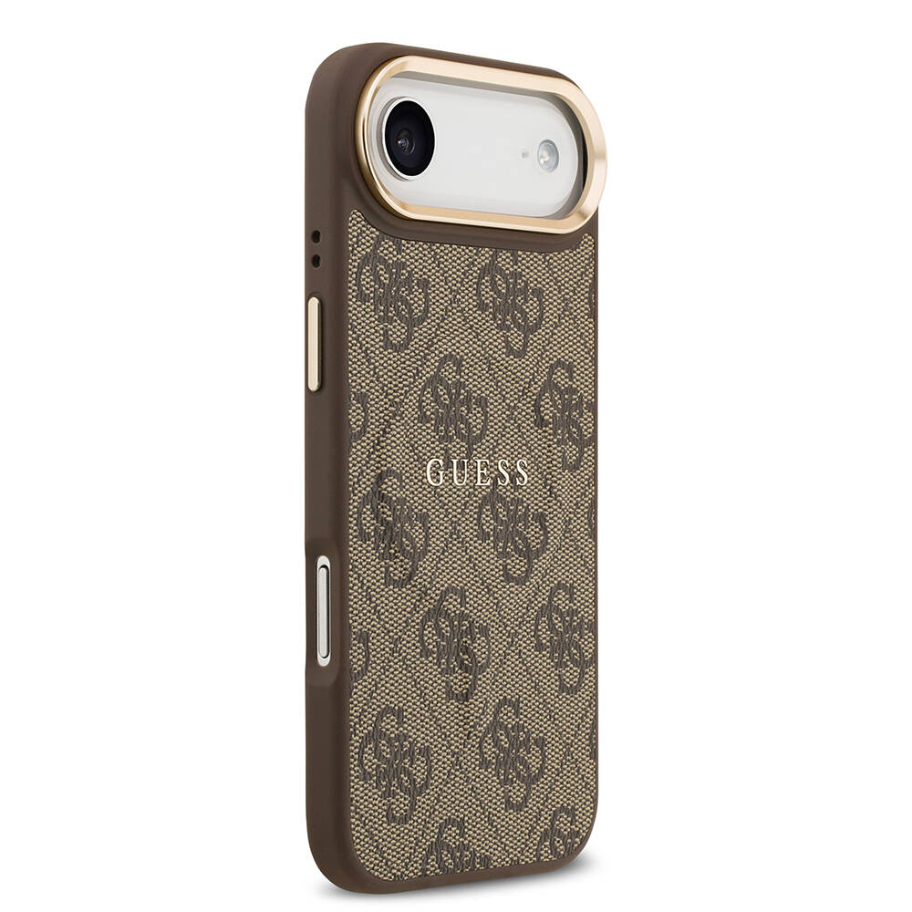 Apple iPhone 17 Air Kılıf Guess Orjinal Lisanslı M-safe Şarj Özellikli Gold Metal Kamera Çerçeveli PU Deri 4G Desenli Yazı Logolu Kapak - 6