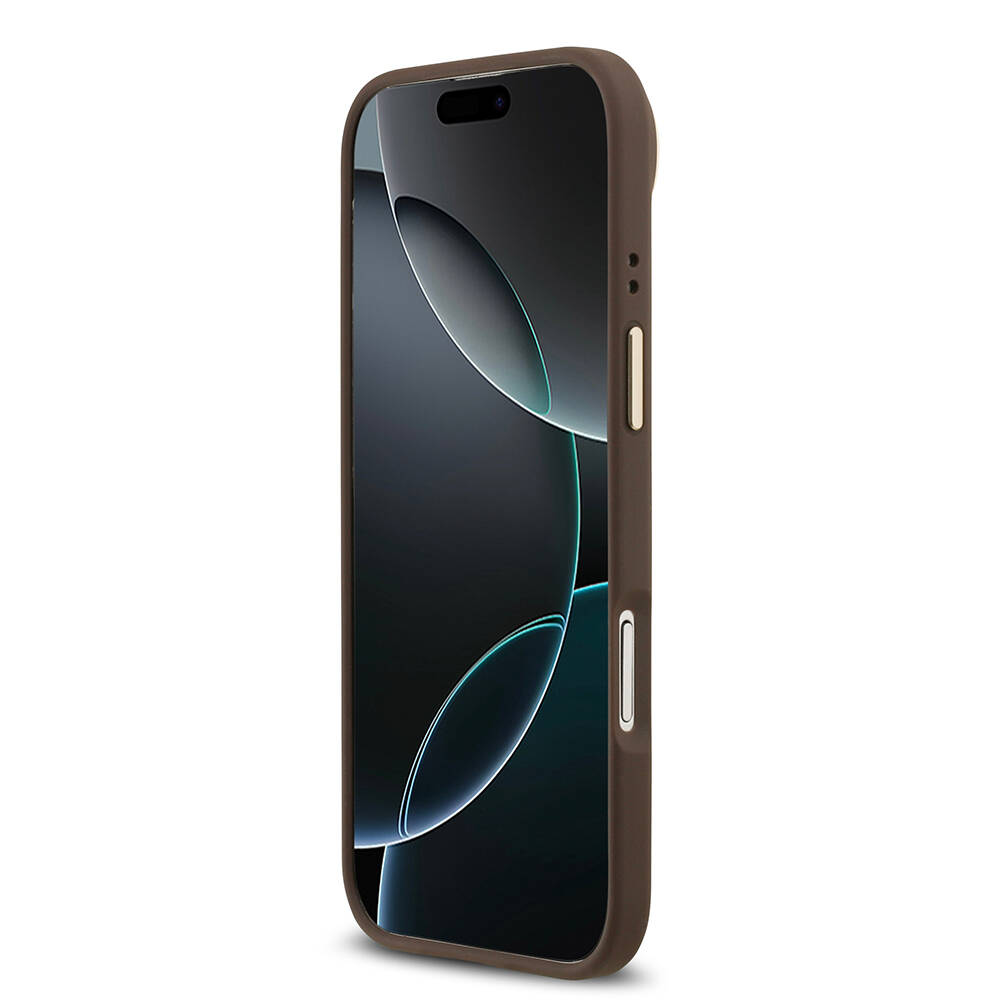 Apple iPhone 17 Air Kılıf Guess Orjinal Lisanslı M-safe Şarj Özellikli Gold Metal Kamera Çerçeveli PU Deri 4G Desenli Yazı Logolu Kapak - 7