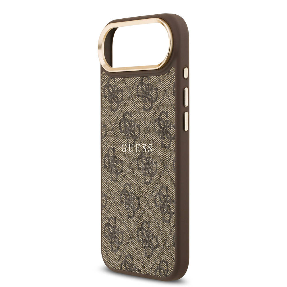 Apple iPhone 17 Air Kılıf Guess Orjinal Lisanslı M-safe Şarj Özellikli Gold Metal Kamera Çerçeveli PU Deri 4G Desenli Yazı Logolu Kapak - 8