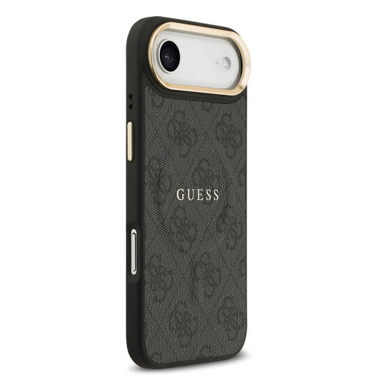 Apple iPhone 17 Air Kılıf Guess Orjinal Lisanslı M-safe Şarj Özellikli Gold Metal Kamera Çerçeveli PU Deri 4G Desenli Yazı Logolu Kapak - 14