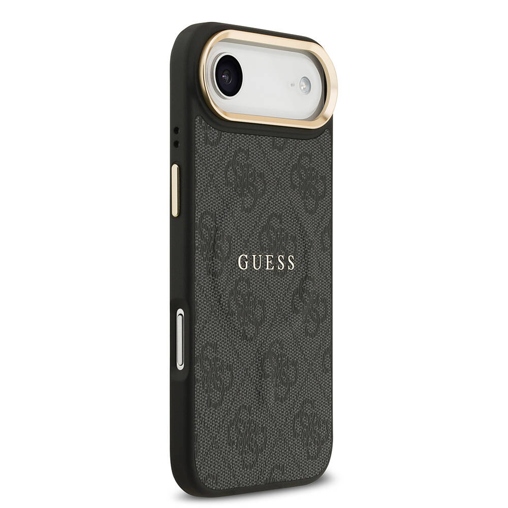 Apple iPhone 17 Air Kılıf Guess Orjinal Lisanslı M-safe Şarj Özellikli Gold Metal Kamera Çerçeveli PU Deri 4G Desenli Yazı Logolu Kapak - 14