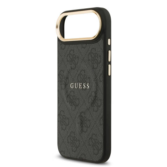Apple iPhone 17 Air Kılıf Guess Orjinal Lisanslı M-safe Şarj Özellikli Gold Metal Kamera Çerçeveli PU Deri 4G Desenli Yazı Logolu Kapak - 16