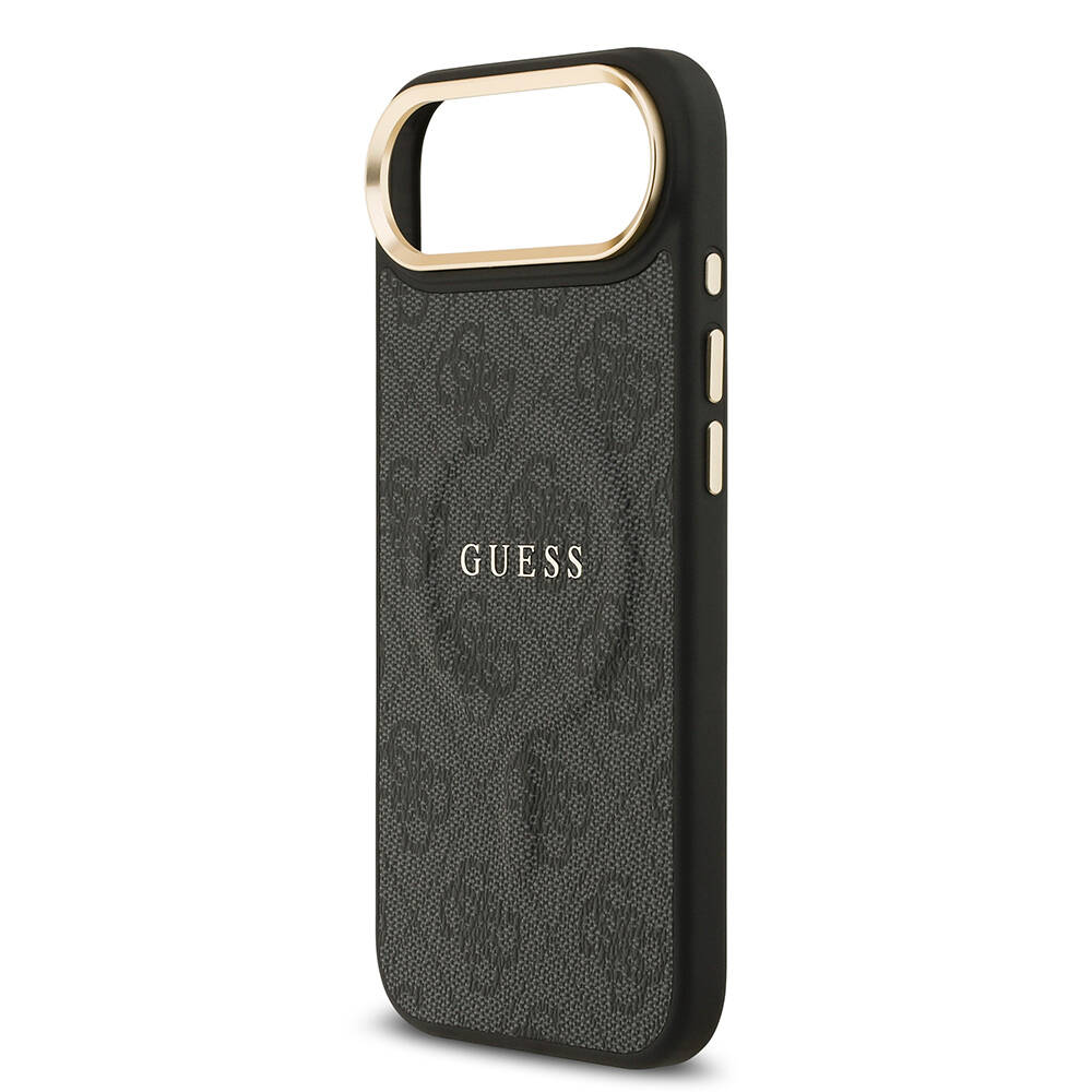 Apple iPhone 17 Air Kılıf Guess Orjinal Lisanslı M-safe Şarj Özellikli Gold Metal Kamera Çerçeveli PU Deri 4G Desenli Yazı Logolu Kapak - 16