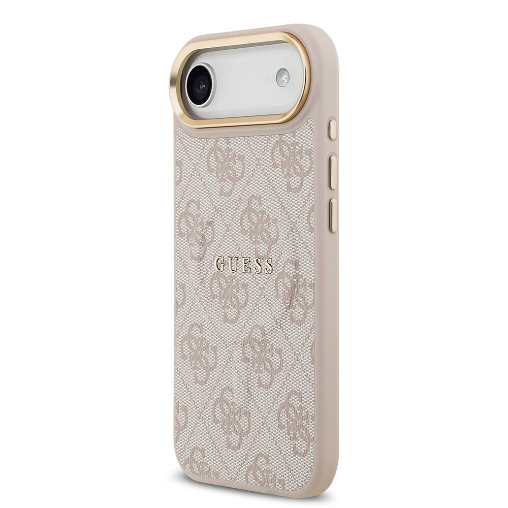 Apple iPhone 17 Air Kılıf Guess Orjinal Lisanslı M-safe Şarj Özellikli Gold Metal Kamera Çerçeveli PU Deri 4G Desenli Yazı Logolu Kapak - 18