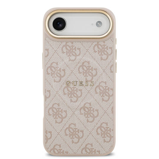 Apple iPhone 17 Air Kılıf Guess Orjinal Lisanslı M-safe Şarj Özellikli Gold Metal Kamera Çerçeveli PU Deri 4G Desenli Yazı Logolu Kapak - 19